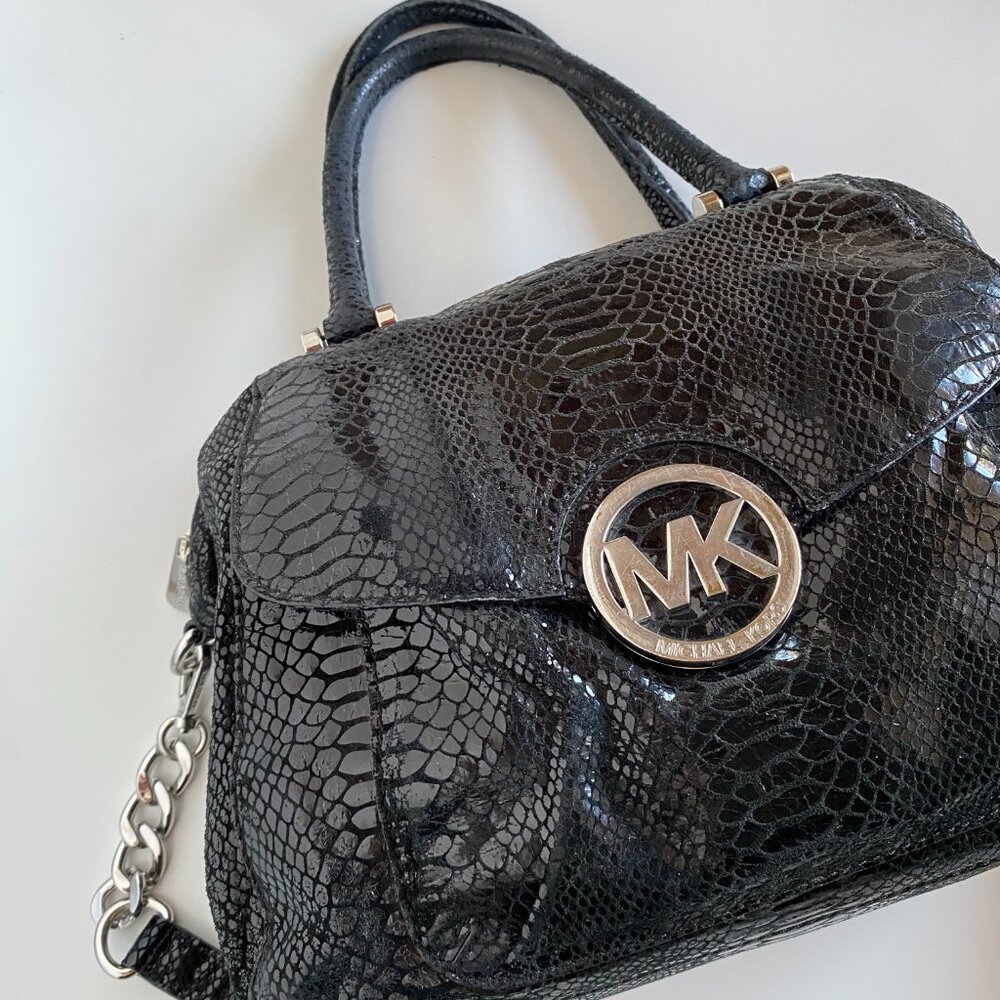 Michael Kors Black Leather Python Embossed Fulton… - image 3